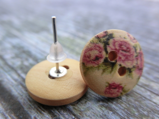 Holzknopf Ohrstecker Blumen Rosen Blüte